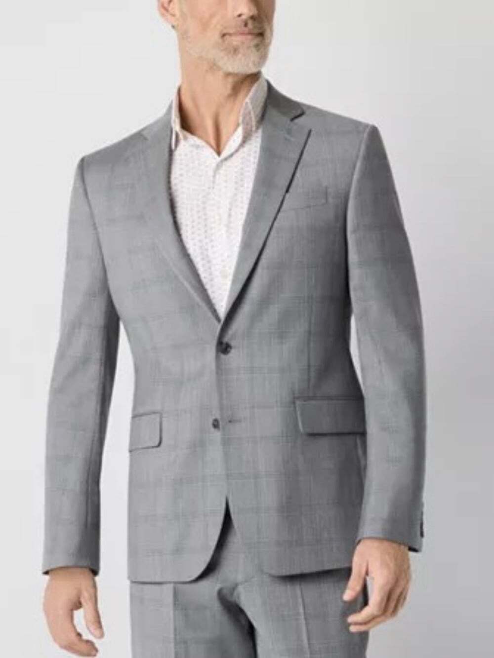 Stafford Cool Max Classic Fit Size 40 Regular Gray & Navy Plaid Suit Jacket NWT